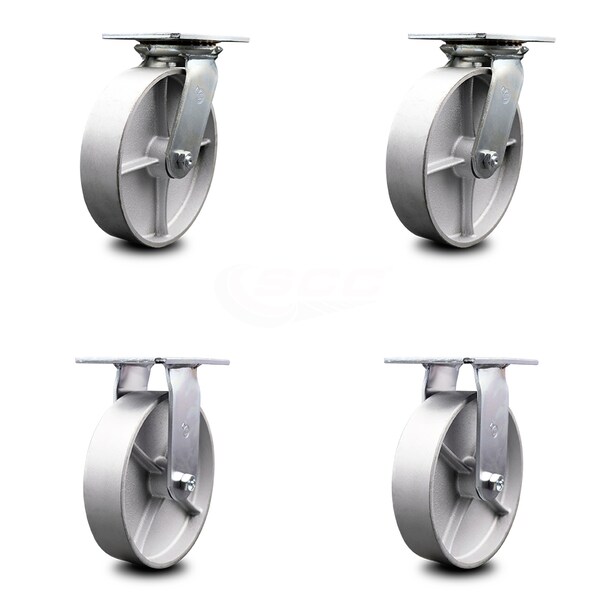 8 Inch Semi Steel Caster Set with Ball Bearings 2 Swivel 2 Rigid